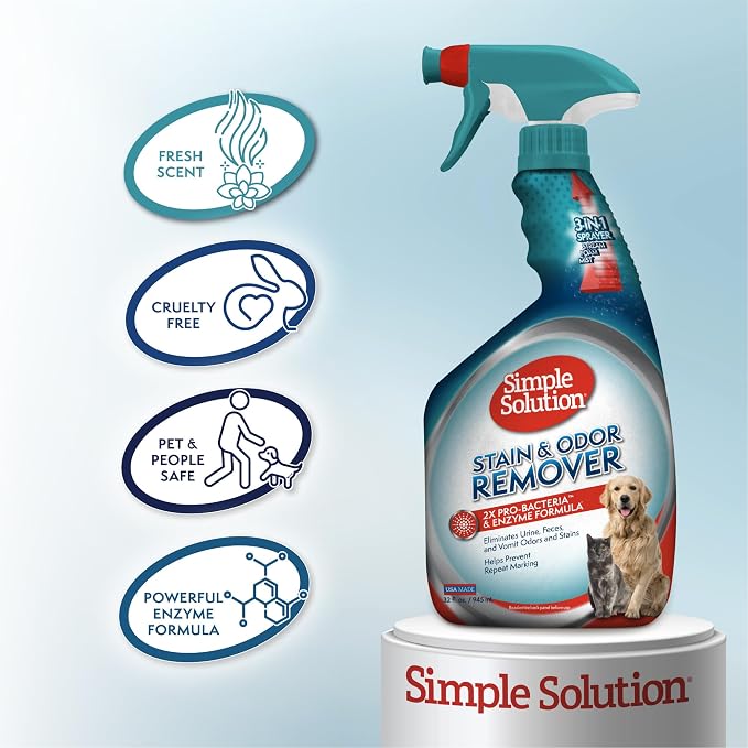 Simple Solution Extreme Stain & Odor Remover, Pee Cleaner, 32oz (Pack of 2) | Dog Stain & Odor Remover, Pet Urine Enzyme Cleaner, Dog Urine Carpet Cleaner, Pet Odor Eliminator, Carpet Stain Remover