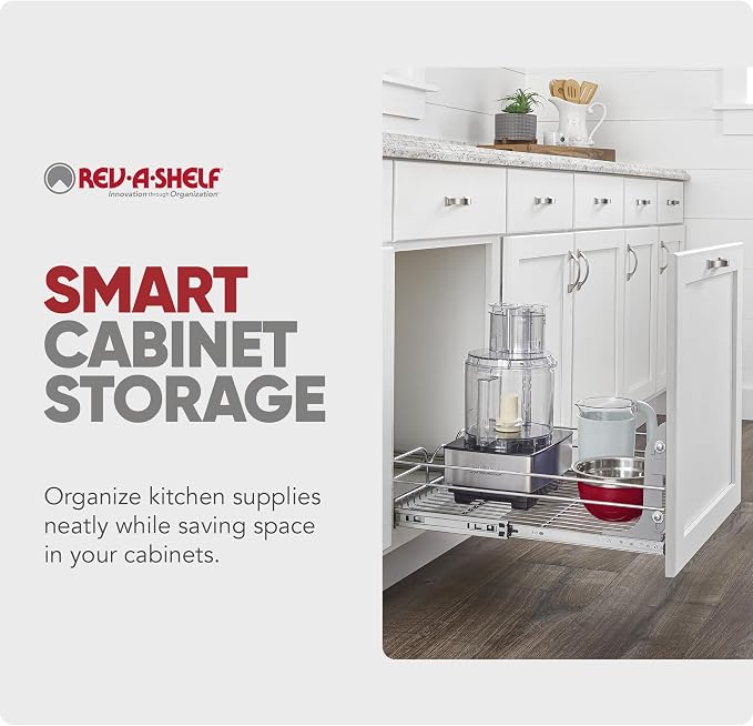 Rev-A-Shelf Steel Wire Pullout Drawer Organizer Shelf for Kitchen Cabinets, Slide Out Storage Basket, Min Opening Width of 14.5", 15" x 20", 5WB1-1520CR-1
