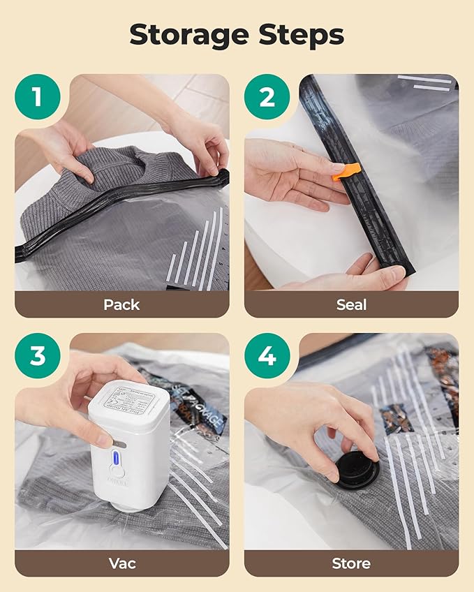 BAGSMART Travel Vacuum Bags with Wireless Pump, 12 Pack Space Saver Bags for Suitcase & Home Storage, Cordless Compression Bags Set for Clothes, with Toiletry Bag, Laundry Bag, Shoe Bag