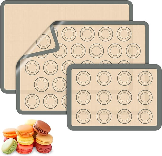 Macaron Silicone Baking Mats, 3 PCS Non Stick Macaroon Mat Silicone for Macarons, Cookie, Pastry, Gray