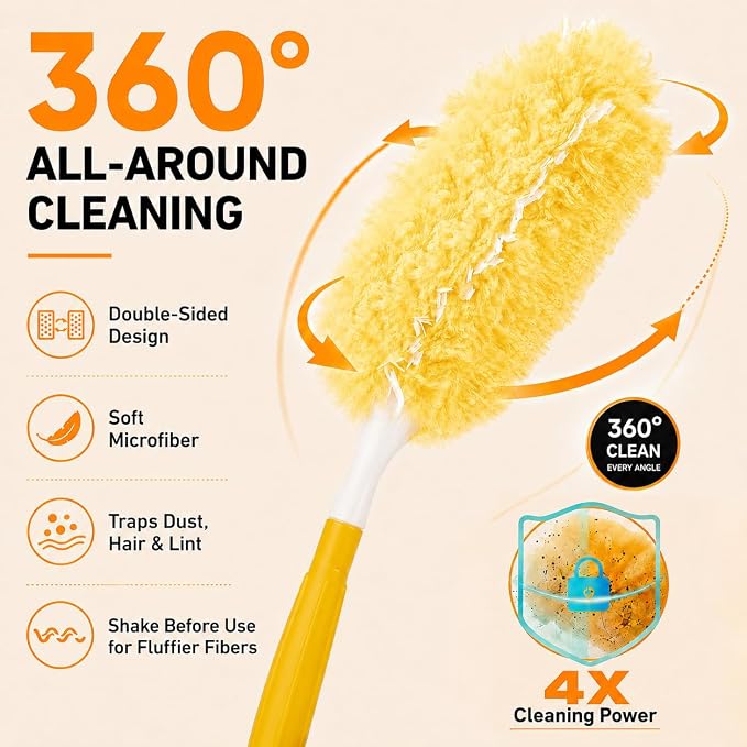 Duster Refills for Swiffer Duster, 50 Count Heavy Duty 2 Side 360° Dusters Refill Kit with 1 Handle, 4X Microfibers, Disposable Multi-Surface Duster for Cleaning Furniture Blinds Ceiling Fan
