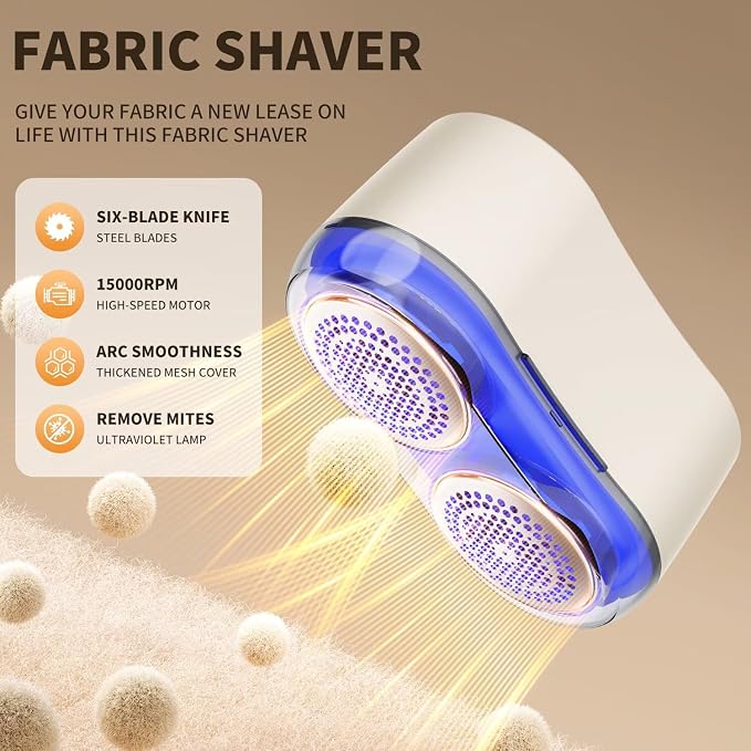 Fabric Shaver - 6 Leaf Stainless Steel Blades, Type-C Charging Electric Lint Remover for Sweater, Clothes, and Furniture, to Remove Pilling