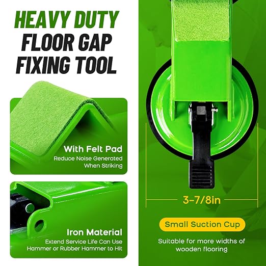 Heavy Floor Gap Fixer Tool with 5pcs Sticky Pad | 45°Striking Surface with Dual Suction Cup, Made of Iron. Plank Grabber Floor Fix Pro for Laminate, Vinyl Plank, Hardwood.