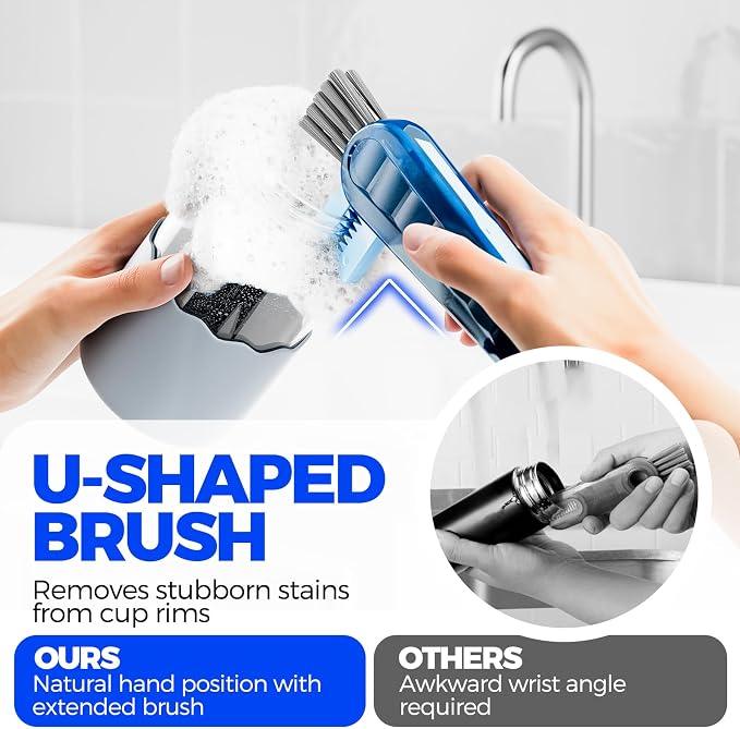 Holikme 6 Pack 4 in 1 Cup Lid Cleaning Brush 3 Straws Bottle Brush,Black | 4 in 1 Cup Lid Cleaning Brush Multifunctional Bottle Brush, Silicone Cup Lid Gap Cleaner, Bristle Crevice Cleaning Brush