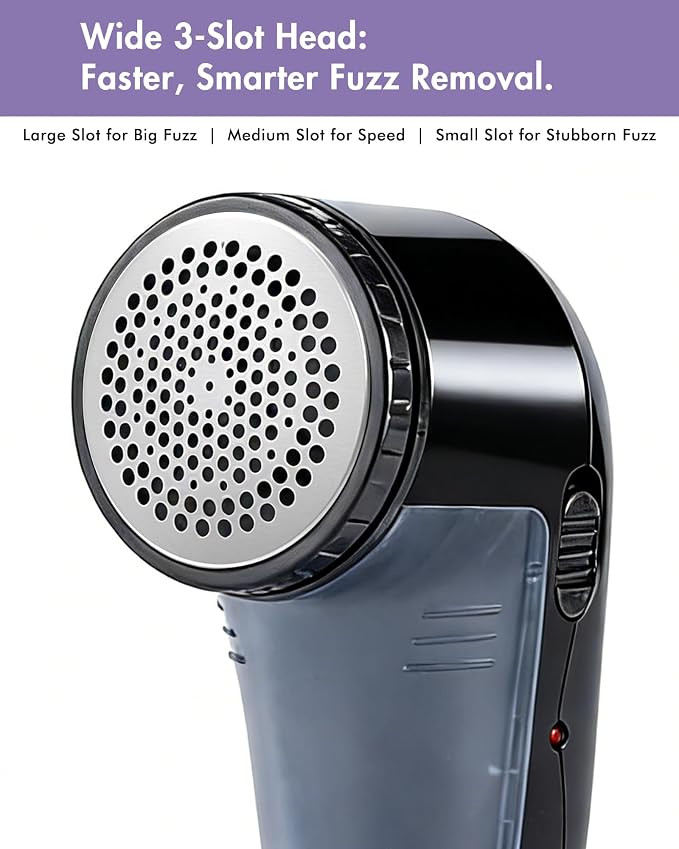 Ruidla Fabric Shaver Defuzzer, Electric Lint Remover, Rechargeable Sweater Shaver with Stainless Steel 3-Leaf Blades, Dual Protection, Removable Bin, Easy Remove Fuzz, Lint, Pills, Bobbles | Electric Sweater Shaver with Replaceable Stainless Steel 3-Le...