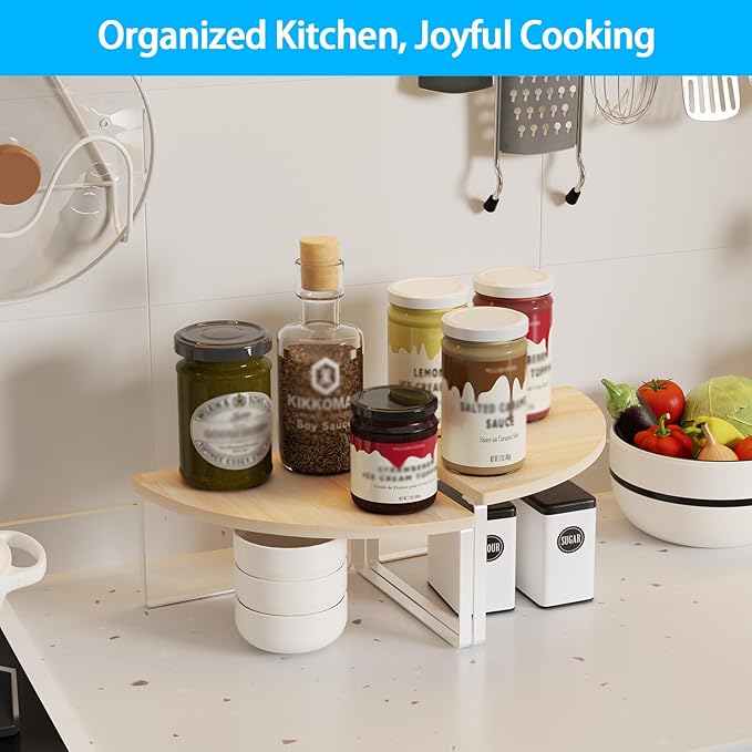 Golener Kitchen Corner Shelf, Corner Spice Rack, Counter Shelf, Stackable | Kitchen Counter Organizer, Plate Organizer for Cabinet, 2-Tier Corner Countertop Shelf, Corner Desk Shelf, Natural Beige