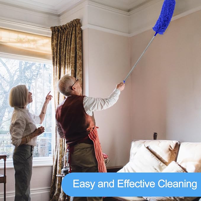 Duster with Extension Pole - Blue | 5-in-1 Kit Dusters for Cleaning, Extendable Duster with 100 Inches, Microfiber Dusters for Ceiling Fans, Furniture, Blinds
