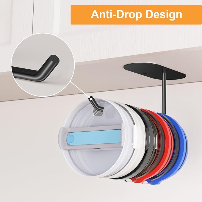 4 Pack Tumbler Lid Organizer, Space Saving Cup Lid Organizer | Yeti/Stanley/Simple Modern Lids Organizer, Self-Adhesive or Drilling Tumbler Lid Hook for Kitchen Organizers and Storage