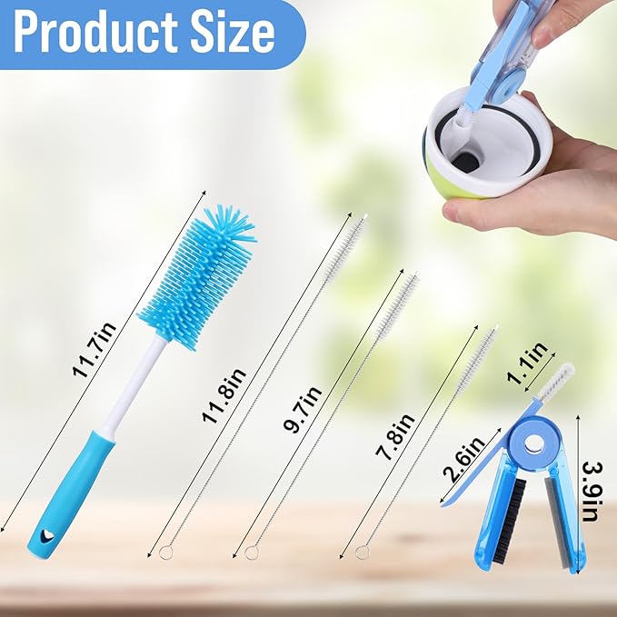 Water Bottle Cleaner Brush Set for Owala 24oz/32oz/40oz Cup,5 Pcs | Multifunctional Bottle Brush and Long Straw Cleaner Brush Set,Cleaning Kit for Owala/Stanley/Yeti Tumbler Cup Accessories