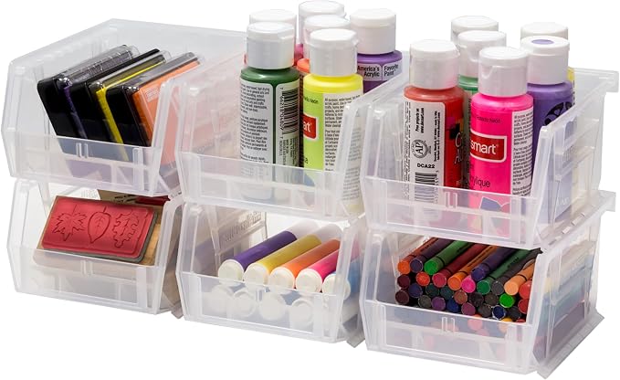 Akro-Mils 30210 AkroBins Plastic Storage Bins, Space-Saving Stackable Bins for Garage, Pantry, Craft Organization, 5" x 4" x 3", Clear, 6-Pack