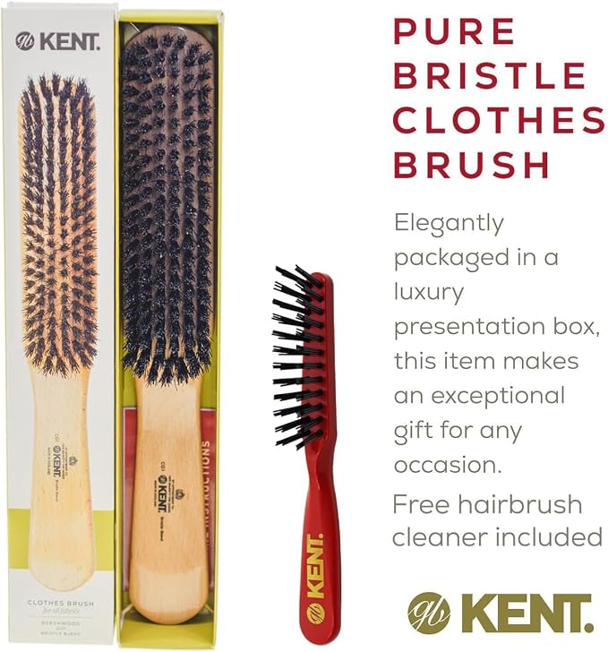Kent CG1 Clothes Brush Cherrywood 100% Natural Black Bristle and Lint Remover Especially for Jeans or Corduroy Garments for Keeping Fabrics Free from Fibres, Fluff and Pet Hair. Made in England