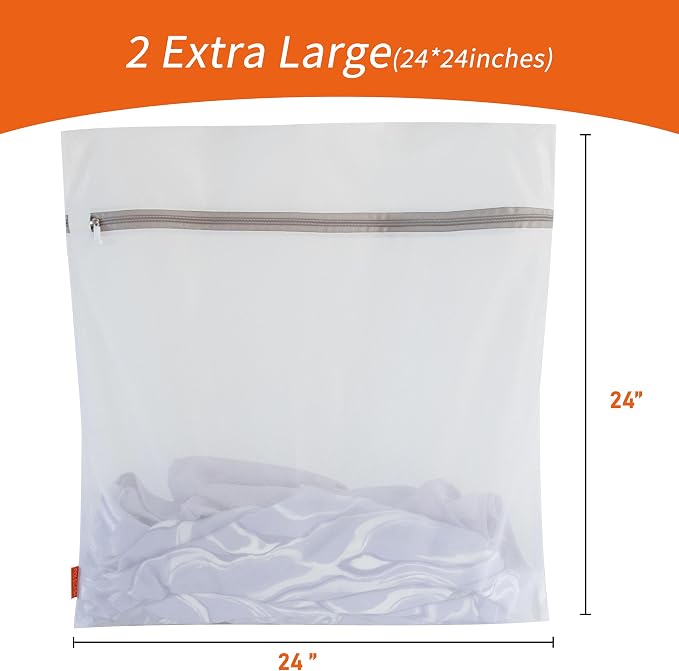 Mesh Laundry Bags 2 Pack (XX-Large, 24x24”) | Sturdy Zipper, For Delicates, Lingerie, Coats, Baby Clothes, Underwear, Washing Machine & Dryer Safe