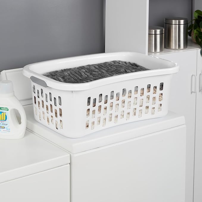 Sterilite HipHold Laundry Basket, Plastic Rectangle Clothes Hamper, 6 Pack | 1.5 Bushel Capacity, White, Bin with Comfort Grip Handles & Reinforced Rim