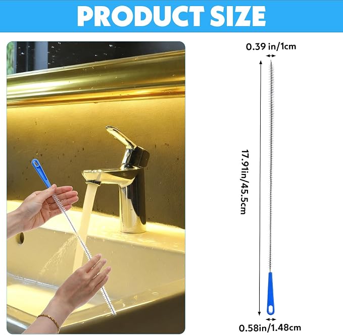 17 Inch Sink Drain Overflow Cleaning Brush Household Sewer Hair Catcher Bendable Long Pipe Cleaners Flexible Clog Remover Tool for Toilet Kitchen Shower Bathroom Tub Sewer