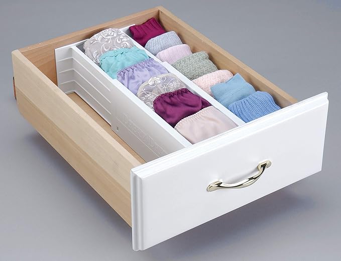 Dial Industries Adjustable Dresser Drawer Clothes Organizer Dividers, Set of 2, 4.5" Deep | Slides apart to fit drawers of any length, Separates socks, underwear and small items, Great for bedroom or bathroom drawers