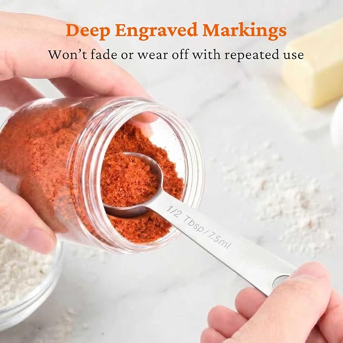 9PCS Measuring Spoons Set Stainless 1 tbsp, 1/2 tbsp, and 1-1/16tsp Steel Measuring Spoons for Cooking Baking Spice Jars and Liquid Ingredients