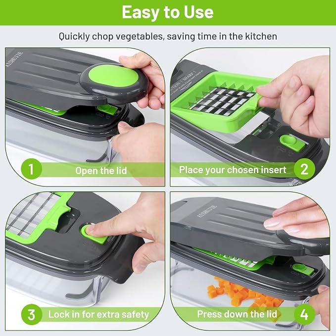 AAISHUJIE 2-in-1 Vegetable Dicer, Onion Chopper, 1.5L Container, Gray Green | Two dicing sizes for everyday onionsand salad prep