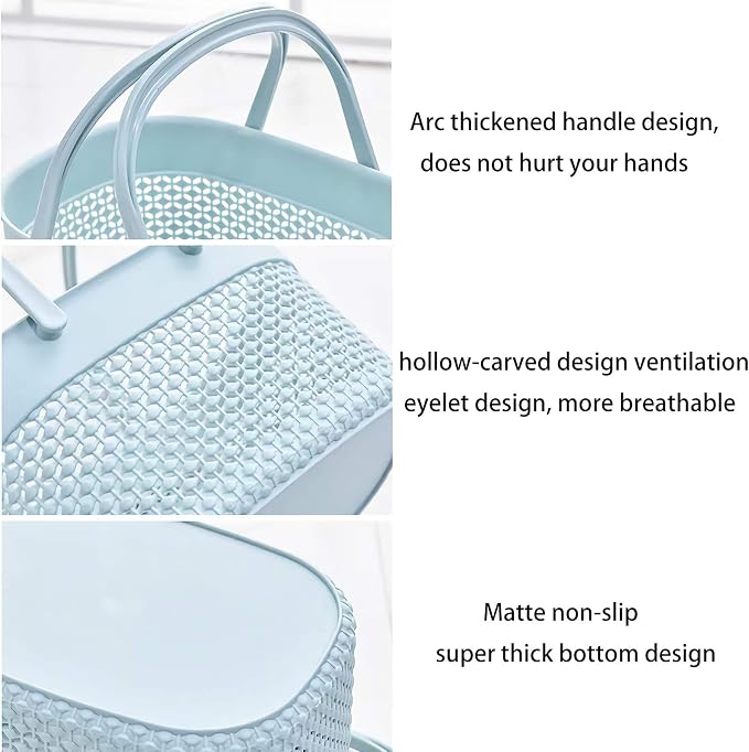 rejomiik Portable Shower Caddy Basket, Plastic Organizer Storage Tote with Handles Toiletry Bag Bin Box for Bathroom, College Dorm Room Essentials, Kitchen, Camp, Gym, Blue