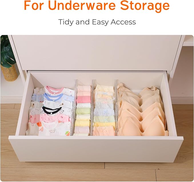 12 Pack 4" High Drawer Dividers for Clothes, 10.2"-16.5" Expandable Dresser Drawer Organizers, Adjustable Plastic Clear Drawer Separators for Kitchen, Baby Clothing, Socks, Underwear, Bedroom