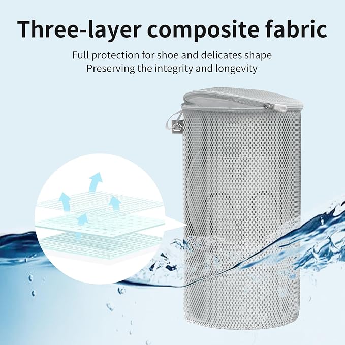 Shoe Washing Machine Bag, Laundry Bag for Sneaker, Grey, 8x15, 4Pcs | Large Shoe Washing Bag for Footwear, Trainers, Tennis, Slippers, Building Blocks, Sandwish Mesh, Travel, Prevent Tangling