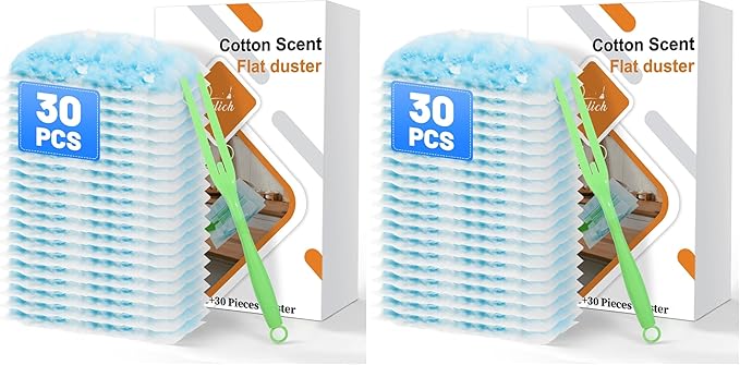 30PCS Disposable Dusters Refills Compatible with Swiffer,180 Degree Electrostatic Disposable Replacement Head for Home,Office,Ceiling Fans,Blinds and Furniture Dusting (Pack of 2)
