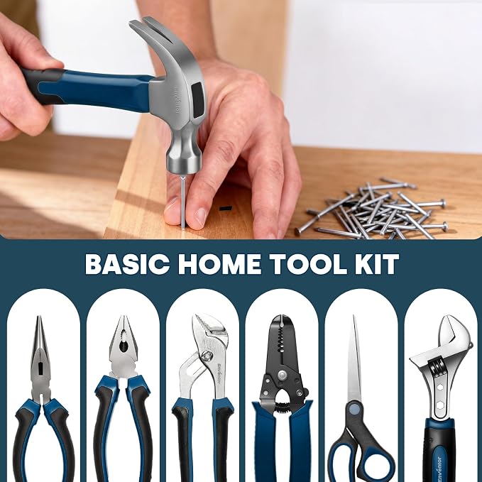 Enventor Tool Set with Molded Storage Case, 220 Pieces, Blue | 24-tooth Ratchet, Metric Sockets, Extension Bar and Adapter, for Home Repairs, DIY Projects and Auto Maintenance