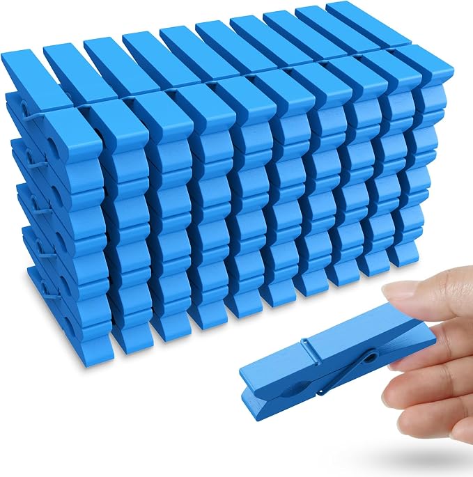 50PCS Colored Wooden Clothespins 2.9 Inch Color Clothes Pins for Pictures | Colorful Close Pins Wood for Photos Classroom School Decoration Craft Cheer, Deep Blue