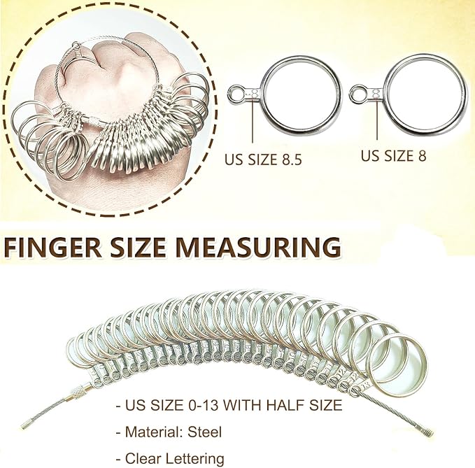 Ring Sizer Measuring Tool Metal Ring Mandrel and Mallet for Ring Making Ring Size Measurer Ring Shaper to Fix Bent Rings Jewelry Sizing Reshaper Repair Kit with Hammer (12-Ring Sizer Tool)