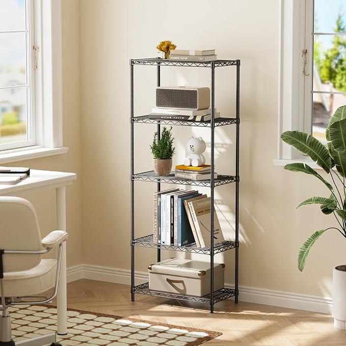 Golpart 5Tier Adjustable Storage Shelves Metal Wire Shelving Standing Shelf | Utility Heavy Duty Unit Rack Closet Organize for Home Kitchen Laundry Room Organization Pantry 12"Dx22"Wx59"H Black