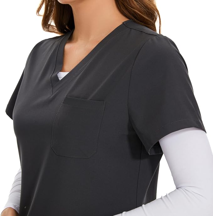 Scrubs Tops for Woman - Soft Stretch, V-Neck Tops | 3 Pockets, Side Split Design, Short Sleeve, Breathable & Lightweight Nursing Shirt, Easy-Care Fabric for All-Day Comfort