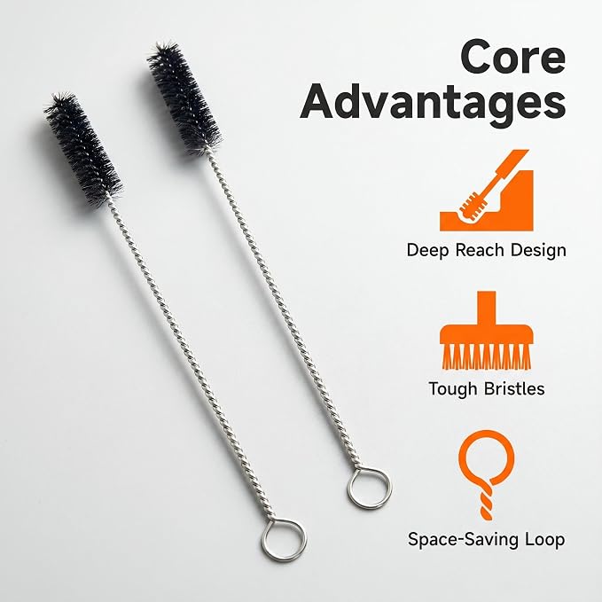 2 Pack Straw Cleaner Brush, Reusable Metal Handles Straw Cleaner Brush Extra Long for Stanley Mug 40, 30, 20 oz, 10mm Wide for Sippy Cup, Water Bottle and Tubes(White+Black)