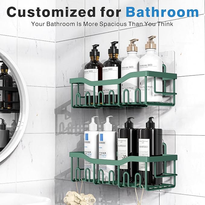 EUDELE Shower Caddy 2 Pack, Adhesive Shower Organizer for Home Decor & Kitchen Storage, No Drilling, Rustproof Stainless Steel Bathroom Shelf Organizer