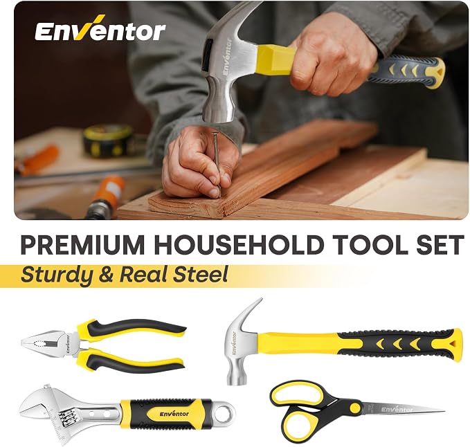 ENVENTOR Home Tool Kit, Basic Household Auto Repair Tool Set with Toolbox Storage Case, General Household Tool Kit for Men Women Home Maintenance, DIY Projects, 90 PCS General Hand Tools Kit