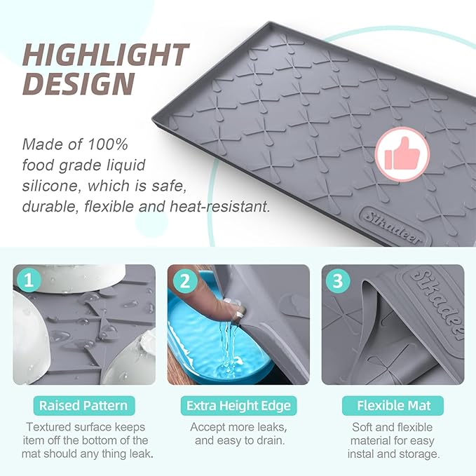 SIKADEER 28" x 19" Under Sink Mat Waterproof, Silicone Mat Kitchen Drawer Shelf and Cabinet Liner, Sink Protector for Kitchen Organizers and Storage, Boot Tray Pet Food Mats