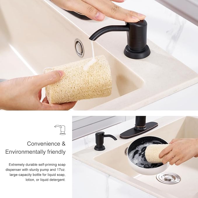 Soap Dispenser for Kitchen Sink, ABS in Counter Soap Dispenser(Oil Rubbed Bronze), with 17 Ounce Large Pet Soap Bottle, Refill from The Top, Venetian Bronze