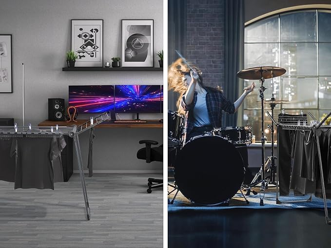 Leifheit Pegasus 150 Solid Slim Black Edition Clothes Airer, Stable Tumble Dryer, Long Wings, Particularly Compact Wing Balcony Airer that Goes Through Narrow Doors