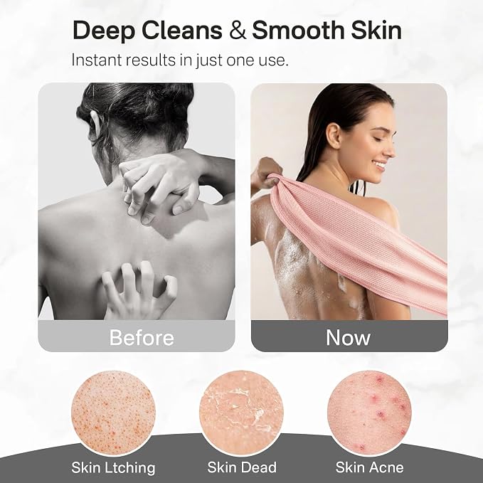 3 PCS Exfoliating Washcloth Towels - Exfoliating Body Scrubber Exfoliator, Back Scrubber for Shower Bath Use, Japanese & Korean Scrub Wash Cloths, Loofah Lufa Sponge Washer for Women Men