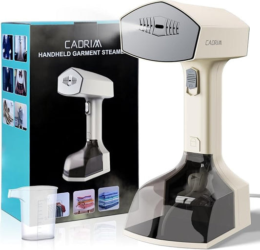 Cadrim Steamer for Clothes,Portable Handheld Fabric and Garment Steamer Iron Press Wrinkle Remover with Lint Remover & Fabric Brush – White