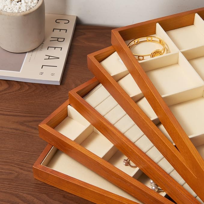 Oirlv Wood 13 Grids Necklace/Bracelet/Pendant Display Tray Jewelry Drawer Organizer Stackable Jewelry Trays (Creamy-white) | Stackable Design,for Jewelry Necklaces Bracelets and Watches,Organizing and Presentinge Legantly on Dressers&in Dresser
