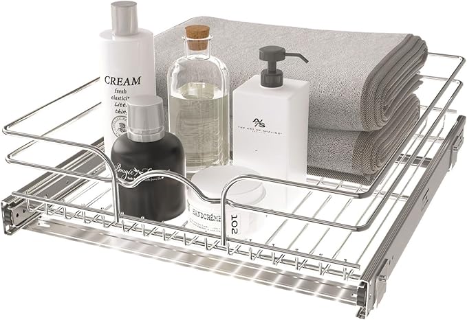 Rev-A-Shelf Steel Wire Pullout Drawer Organizer Shelf for Kitchen Cabinets, Slide Out Storage Basket, Min Opening Width of 17.5", 18" x 20", 5WB1-1820CR-1