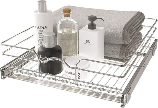 Rev-A-Shelf Steel Wire Pullout Drawer Organizer Shelf for Kitchen Cabinets, Slide Out Storage Basket, Min Opening Width of 17.5", 18" x 20", 5WB1-1820CR-1