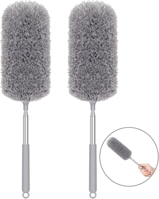 2 Pack Microfiber Duster for Cleaning, Washable Hand Dusters with Extendable Pole, Cleaning Supplies for Office, Car, Furniture, Ceiling Fan