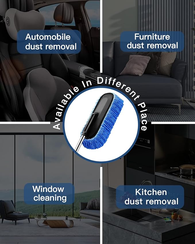 YeewayVeh Car Duster, Scratch-Free Microfiber Cleaning Brush, Blue | Extendable Handle Pollen & Dust Remover for Truck, SUV, Vehicles & Home Cleaning