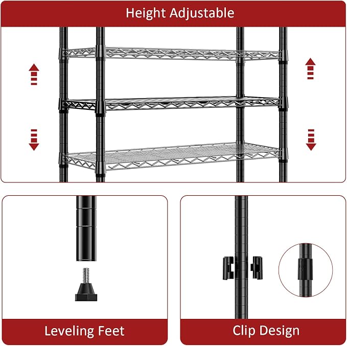 IZEUK 3 Tier Heavy Duty Steel Storage Shelves, Metal Shelf Wire Shelving Rack for Pantry, Kitchen, Cloakroom or Office Organization (13.8" D x 23.6" W x 35.5" H, 750LBS, Black)