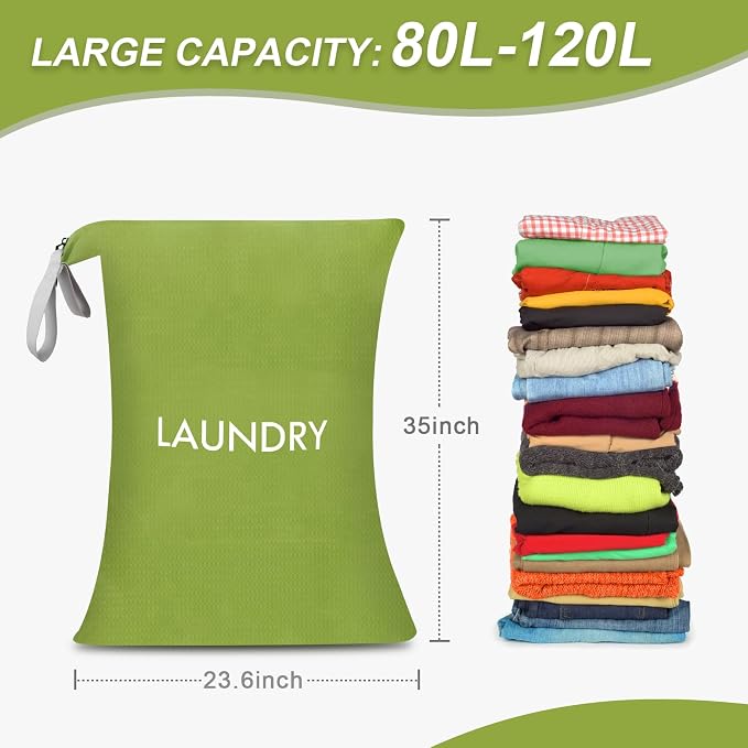 WiseBoy Travel Laundry Bag Dirty Clothes Organizer, Extra Large Laundry Bag | Oversized Laundry Bag, Zippered Nylon Wet Dry Storage Bag for College Dorm, Camping, Caravan, Foldable, Washable, 120L