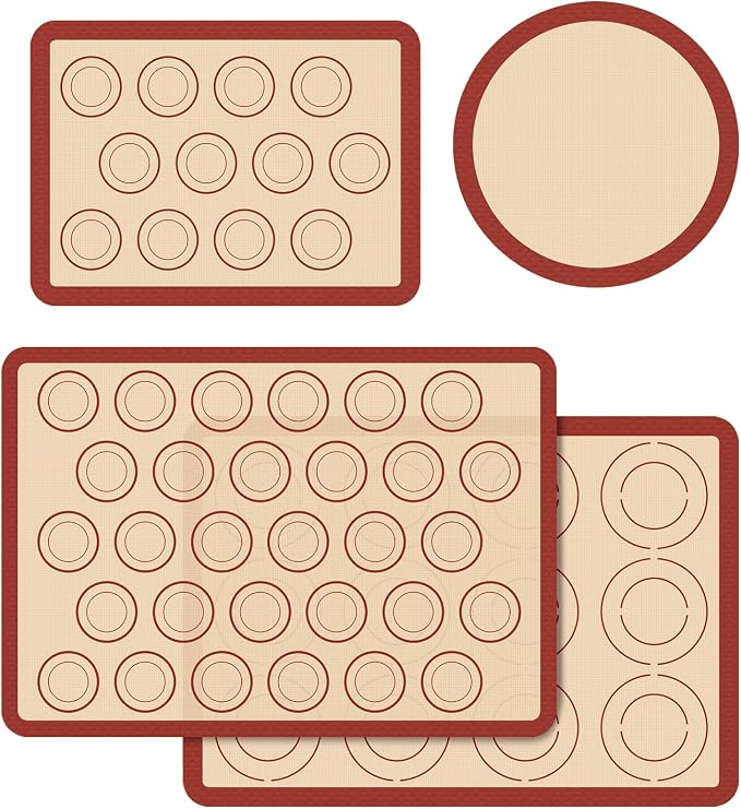 Silicone Baking Mat Set of 4, Macaron Silicone Baking Mat for Baking Sheets, Non-Stick & Reusable Silicone Mats for Baking Macarons, Cookies, Pastries, Pizza