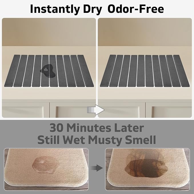 Large Stone Dish Drying Mats for Kitchen Counter, Fast Drying Collapsible Drying Mat, Eco-Friendly Absorbent Diatomaceous Earth Mats for Dishes Cups, Match Any Countertop (Dark Gray 24"×16" & 8"x4")