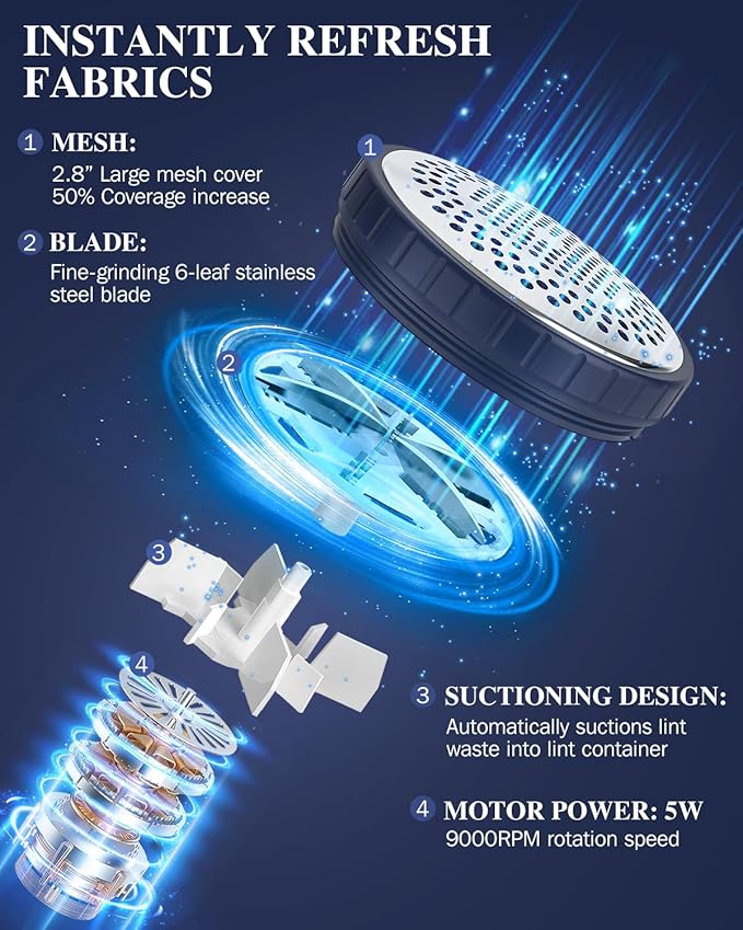 BEAUTURAL Fabric Shaver and Lint Remover, Portable Sweater Defuzzer | AC Adapter or Battery Powered, 2 Speeds, 1 Replaceable 6-Leaf Blade, Powerful & Efficient for Couch and Furniture