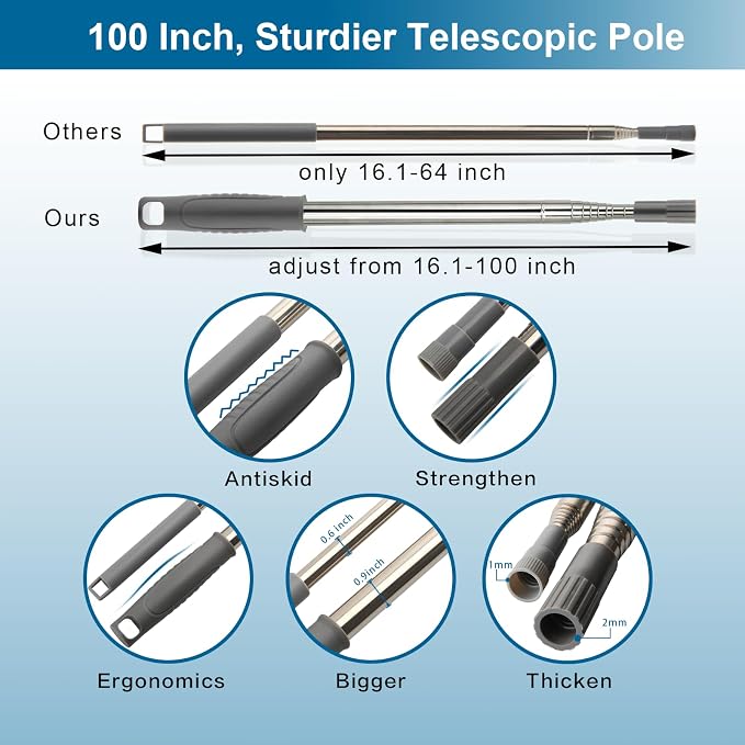 Microfiber Feather Duster, Duster with Extension Pole 30-100 Inches,Ceiling Fan Cleaner Duster Retractable Gap Dust Brush Cleaner for Cleaning Cobweb,High Ceiling,Blinds, (Dark Gray) | Ceiling Fan Cleaner Duster Retractable Gap Dust Brush Cleaner for C...