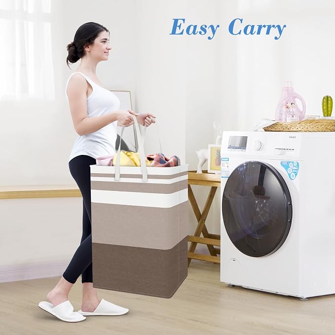 BlissTotes 3-Pack Laundry Basket, Collapsible Laundry Hamper, Khaki, 88L | Laundry Clothes Hamper, Hampers for Bedroom, Freestanding Hamper with Handles, Clothes Laundry Basket